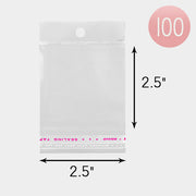 100PCS - 2.5" X 2.5" Clear plastic jewelry bags