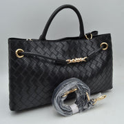 Woven Checkerboard Top-Handle Tote Bag with Detachable Crossbody Strap