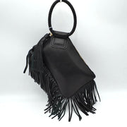 Fringe Accent Clutch Bag with Braided Circular Top Handle