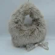 Fluffy Plush Handbag with Integrated Top Handle and Chain Strap