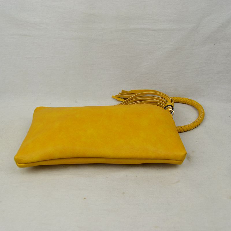 Fringe Accent Clutch Bag with Braided Circular Top Handle