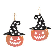 Colored Metal Witch Hat Pumpkin Link Dangle Earrings