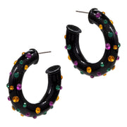 Mardi Gras Rhinestone Embellished Hoop Earrings