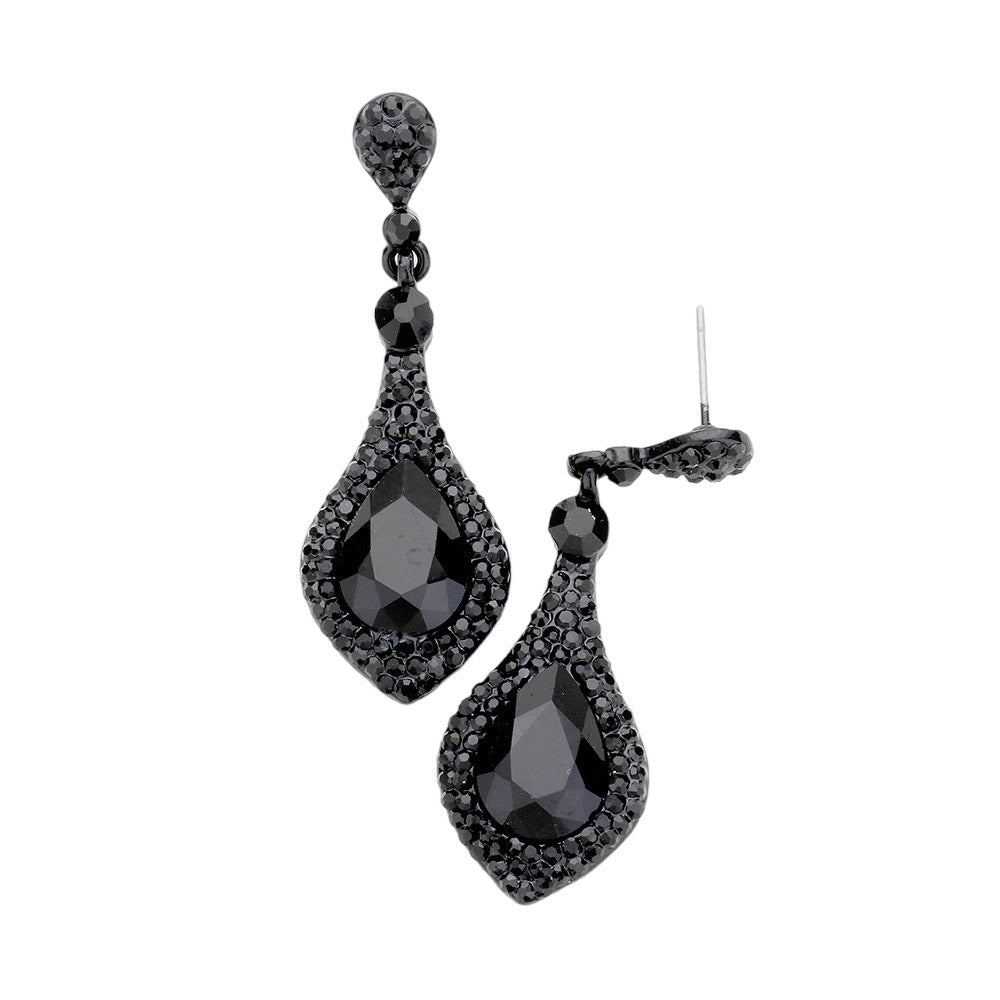 Teardrop Crystal Rhinestone Pave Evening Earrings