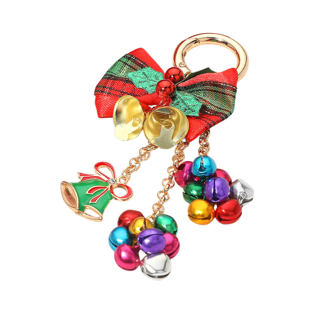 Festive Christmas Bow Jingle Bell Keychain Bag Charm