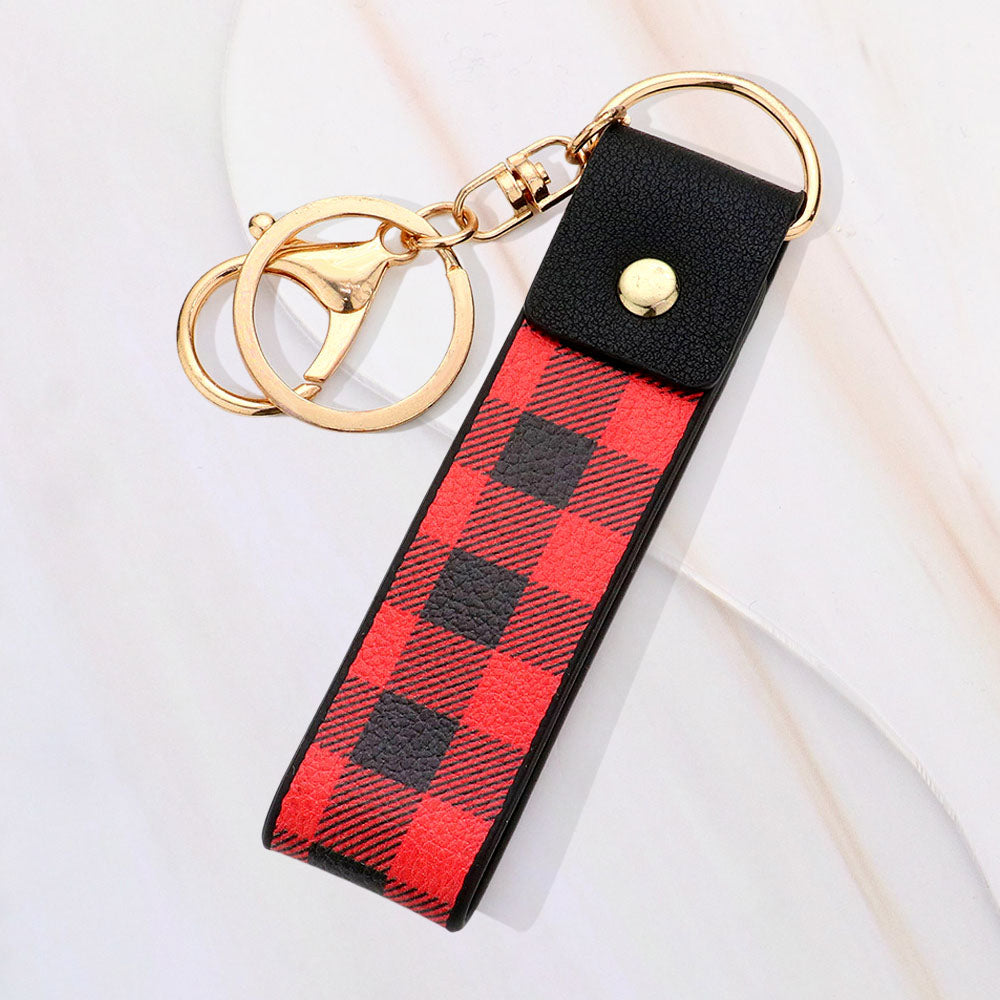 Buffalo Check Patterned Faux Leather Keychain Bag Charm