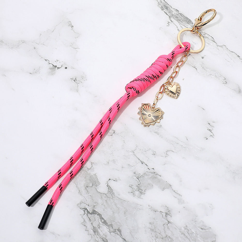 Double Heart Charm Drop Rope Keychain Bag Charm