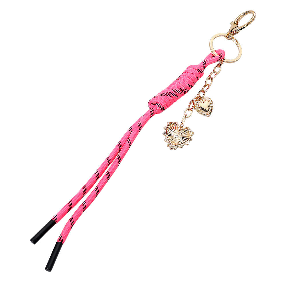 Double Heart Charm Drop Rope Keychain Bag Charm