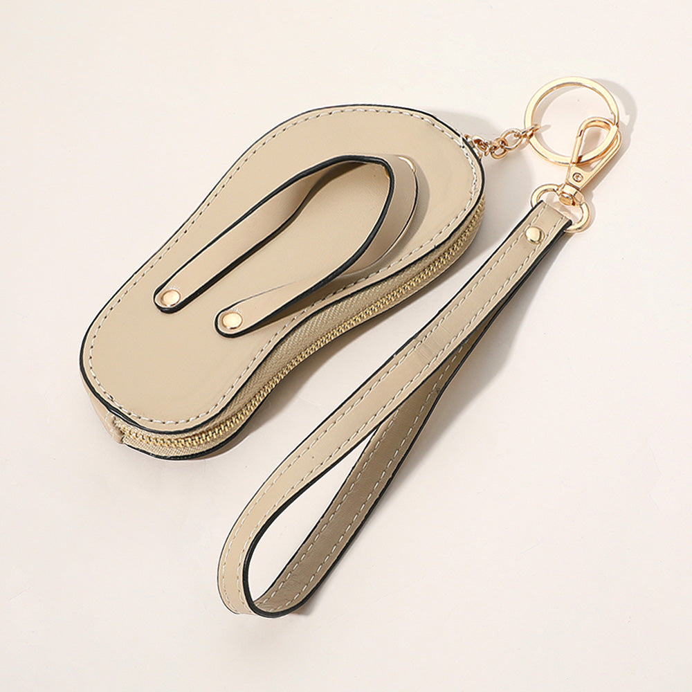 Faux Leather Flip-flop Mini Wristlet Keychain Bag Charm Coin Purse