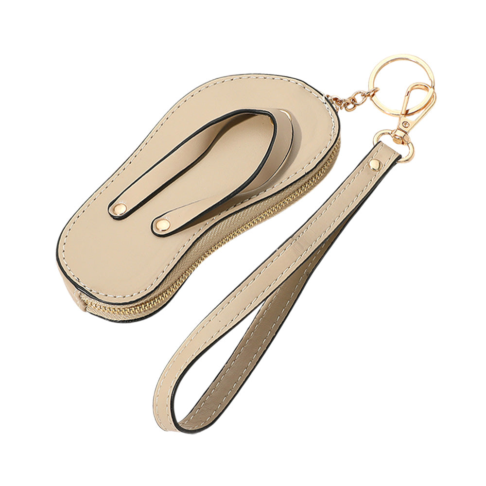 Faux Leather Flip-flop Mini Wristlet Keychain Bag Charm Coin Purse