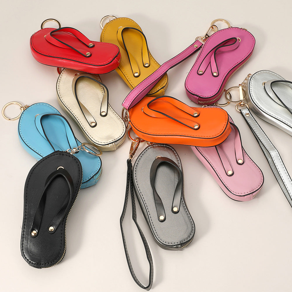Faux Leather Flip-flop Mini Wristlet Keychain Bag Charm Coin Purse