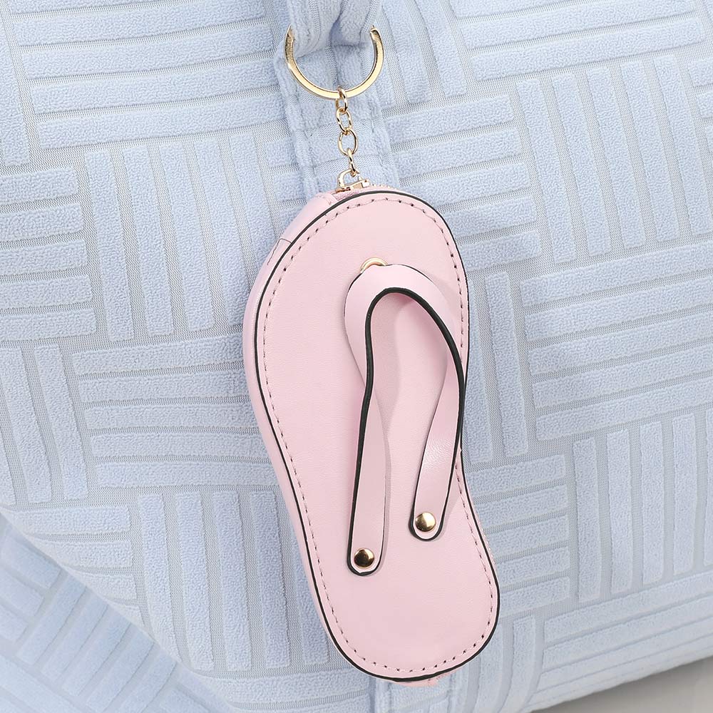 Faux Leather Flip-flop Mini Wristlet Keychain Bag Charm Coin Purse