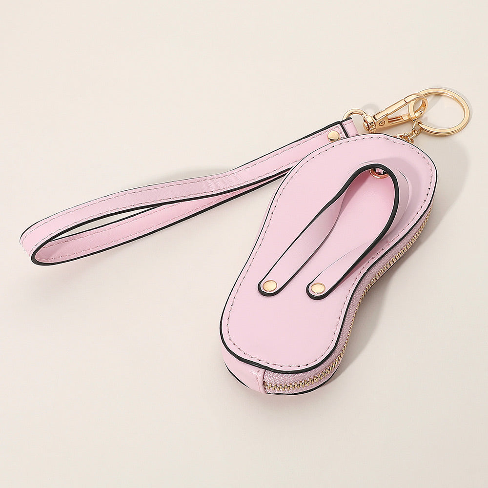 Faux Leather Flip-flop Mini Wristlet Keychain Bag Charm Coin Purse