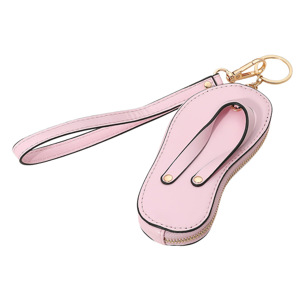 Faux Leather Flip-flop Mini Wristlet Keychain Bag Charm Coin Purse