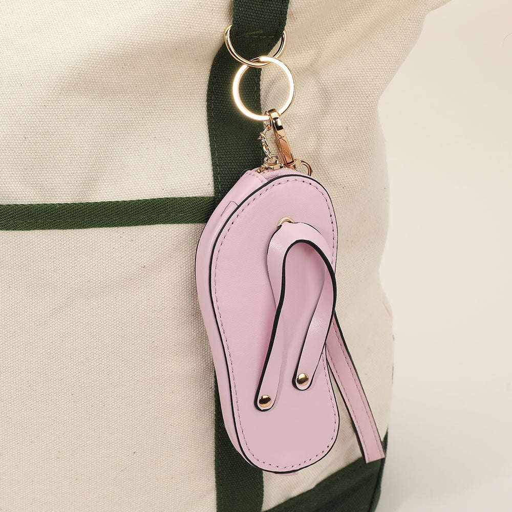 Faux Leather Flip-flop Mini Wristlet Keychain Bag Charm Coin Purse