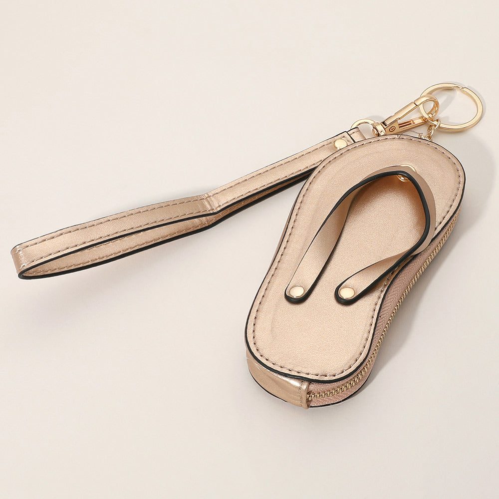 Faux Leather Flip-flop Mini Wristlet Keychain Bag Charm Coin Purse