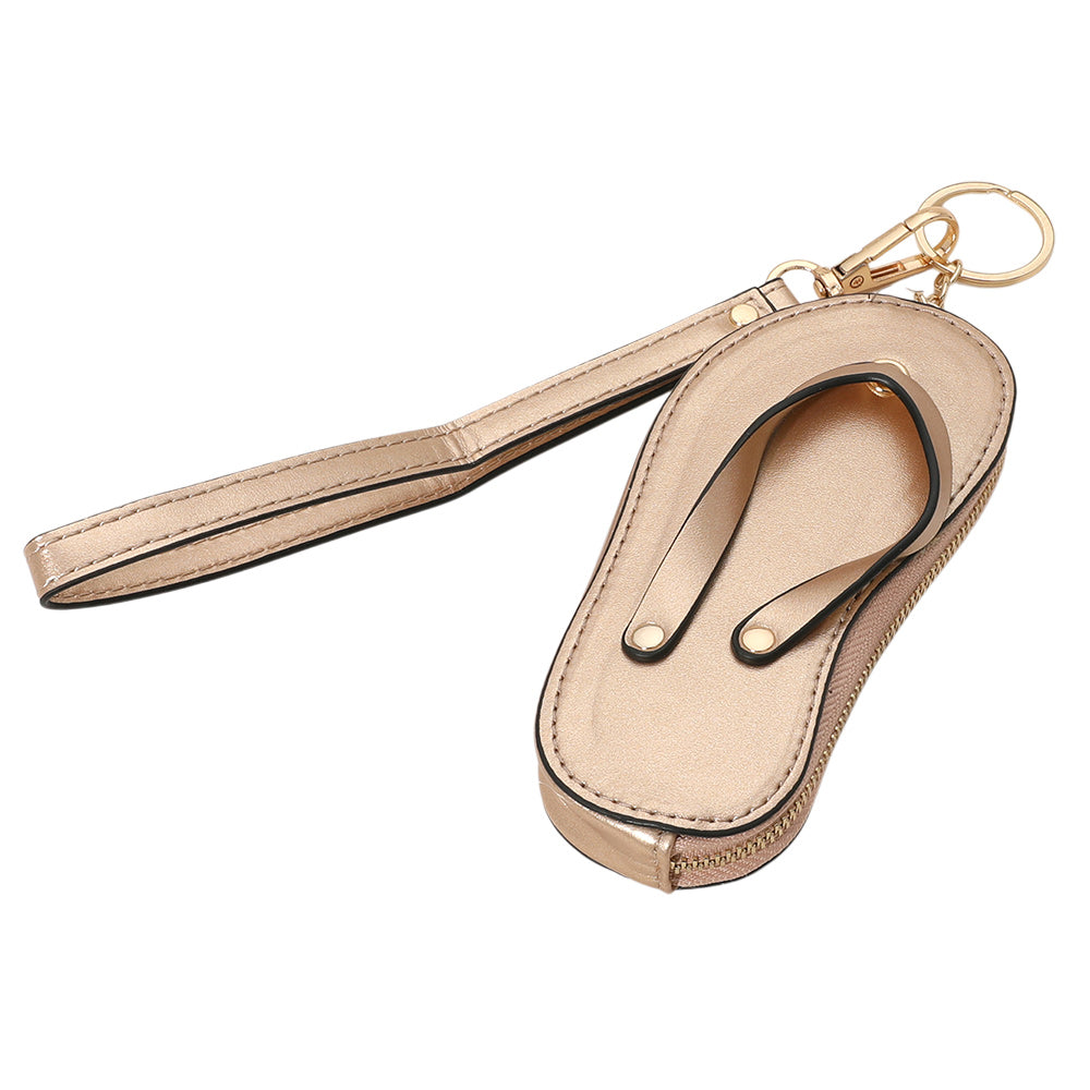 Faux Leather Flip-flop Mini Wristlet Keychain Bag Charm Coin Purse