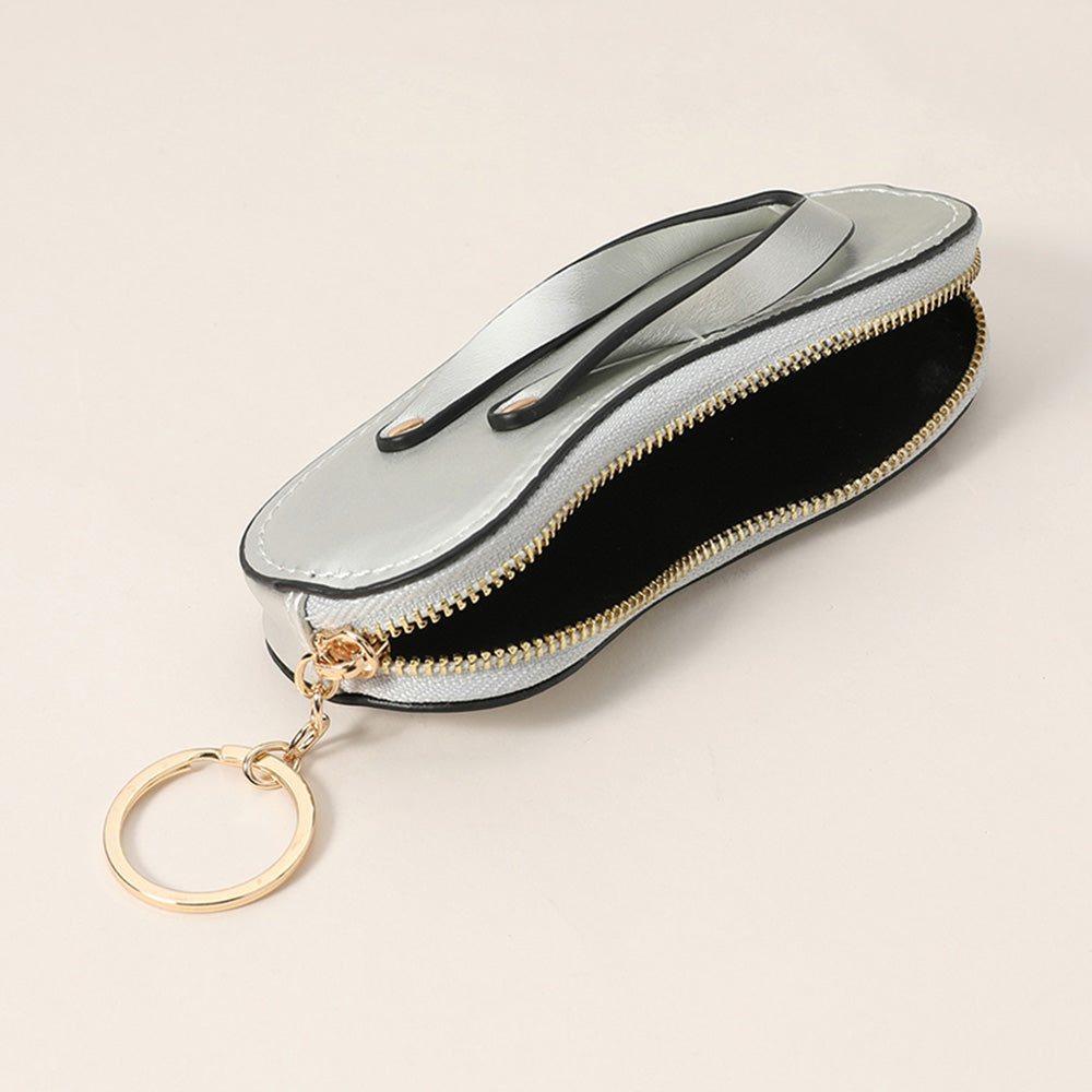 Faux Leather Flip-flop Mini Wristlet Keychain Bag Charm Coin Purse