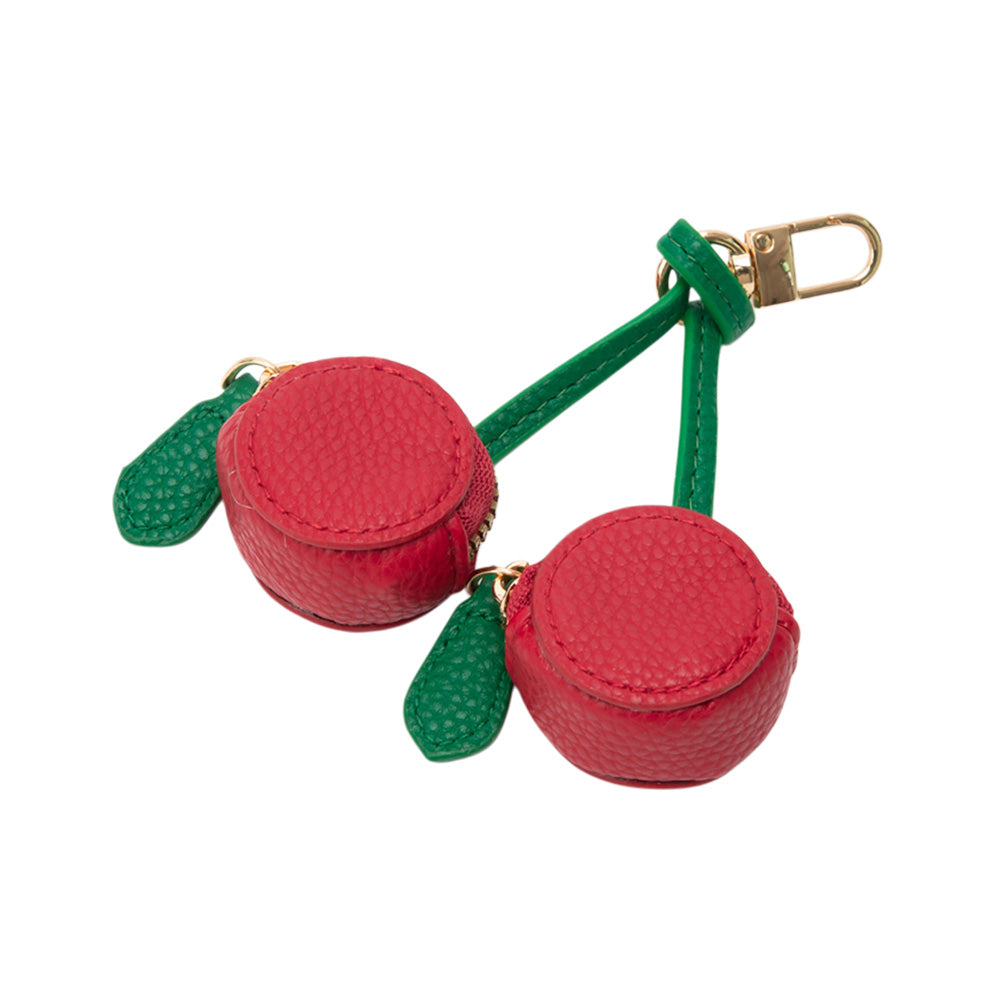 Faux Leather Cherry Keychain / Bag Charm / Coin Purse