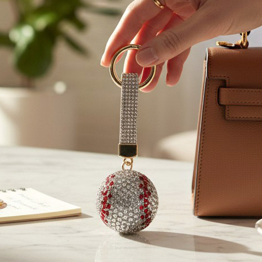 Bling Studded Baseball Bag Charm Keychain