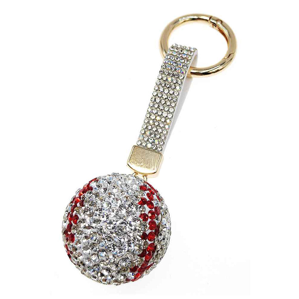 Bling Studded Baseball Bag Charm Keychain