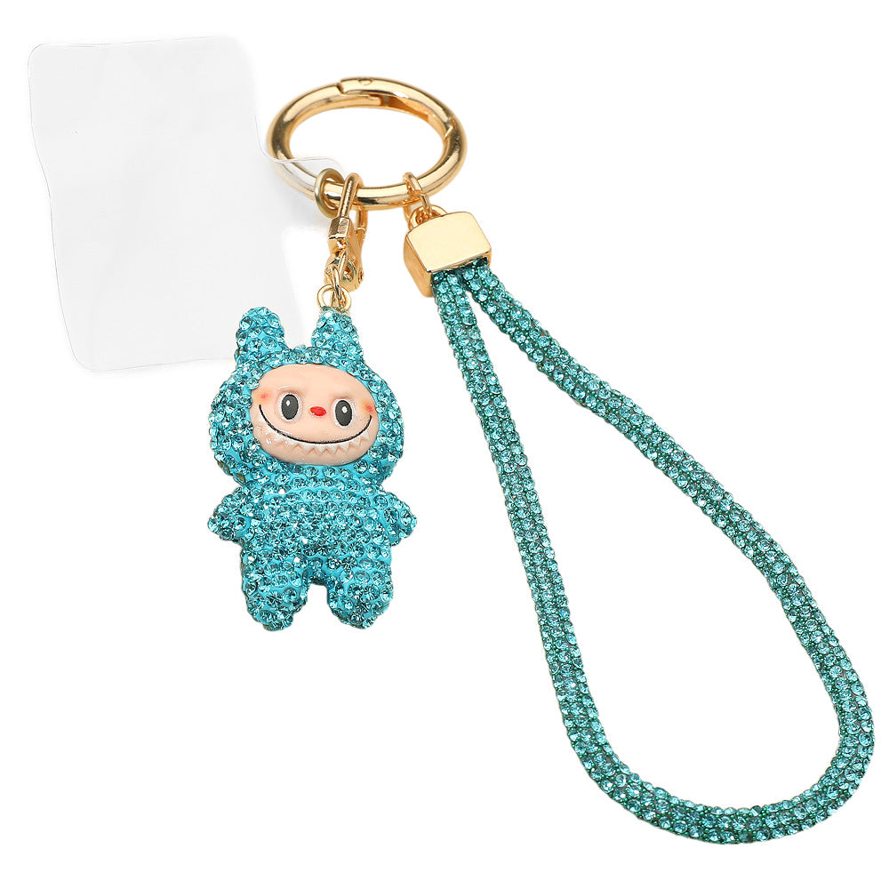 Bling Studded Monster Bunny Figure Phone Strap Keychain Bag Charm