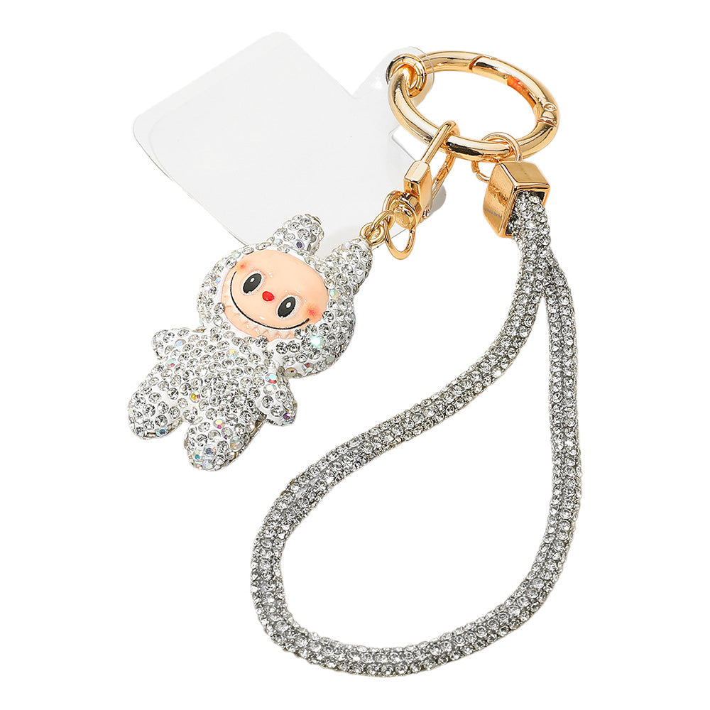 Bling Studded Monster Bunny Figure Phone Strap Keychain Bag Charm