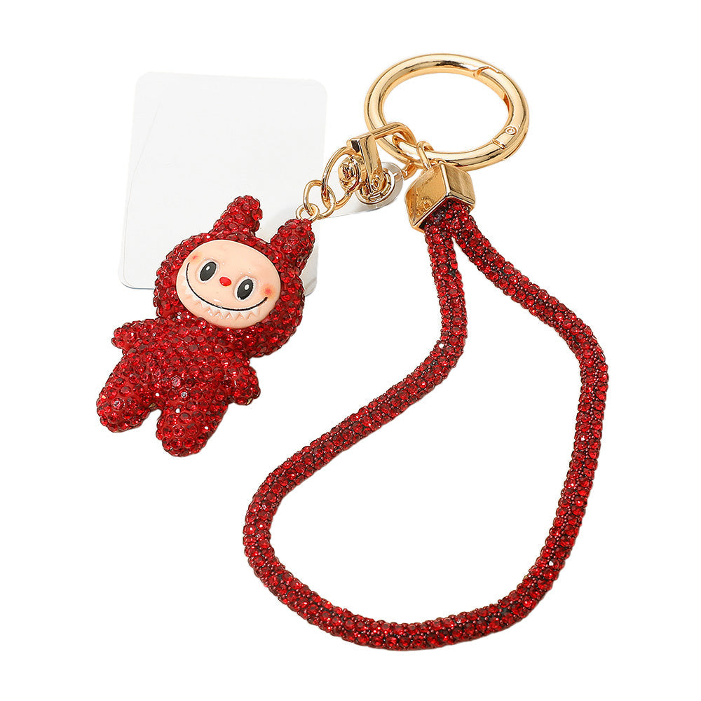 Bling Studded Monster Bunny Figure Phone Strap Keychain Bag Charm