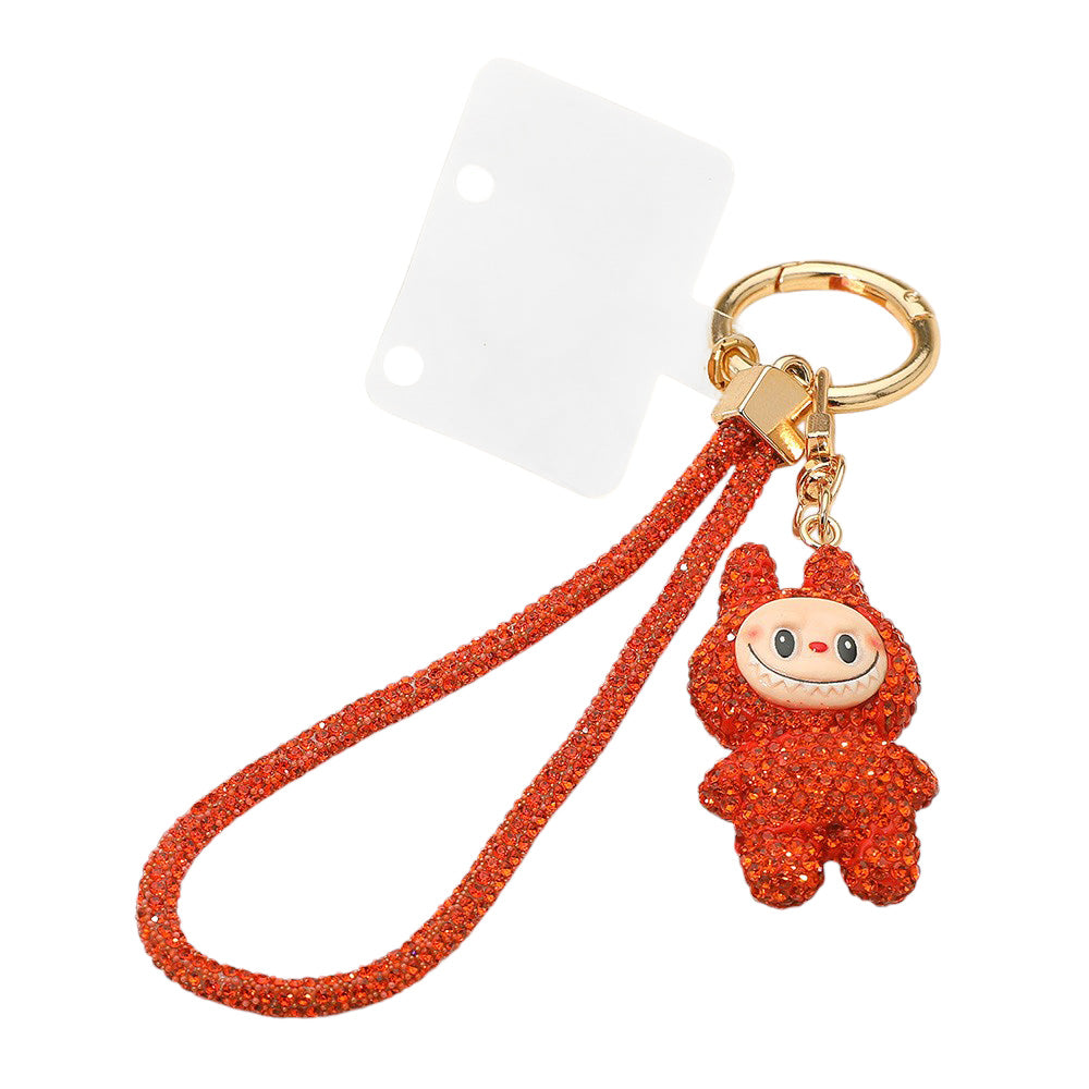 Bling Studded Monster Bunny Figure Phone Strap Keychain Bag Charm