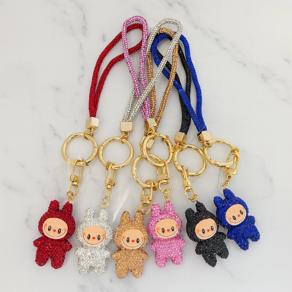 Bling Studded Monster Bunny Figure Phone Strap Keychain Bag Charm