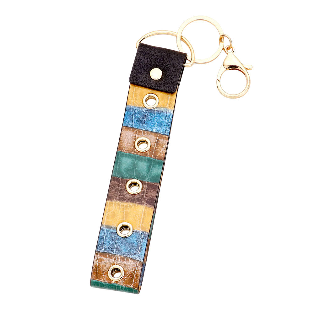 Color Block Faux Leather Keychain Bag Charm