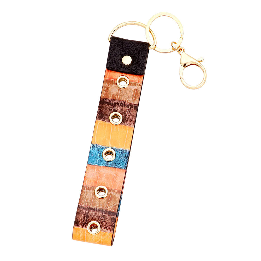 Color Block Faux Leather Keychain Bag Charm