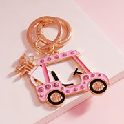 Stone Pointed Enamel Golf Cart Keychain Bag Charm