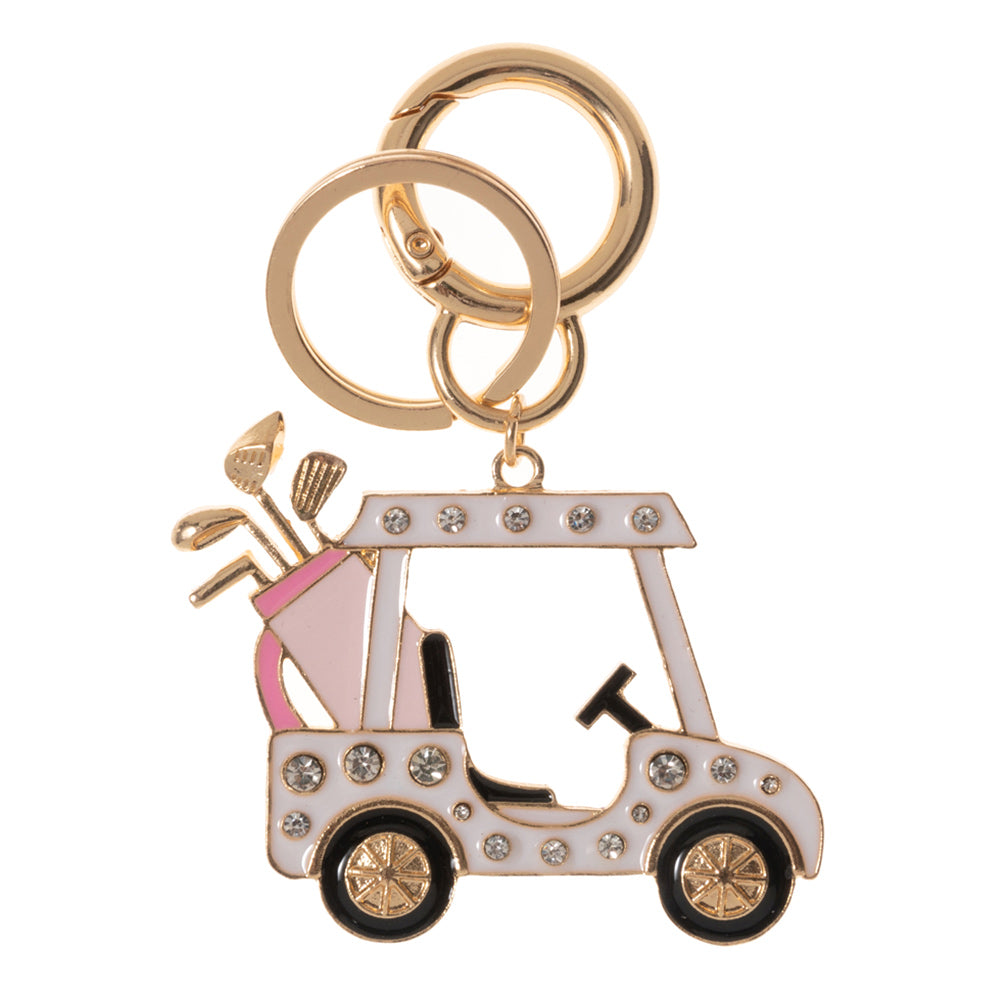 Stone Pointed Enamel Golf Cart Keychain Bag Charm