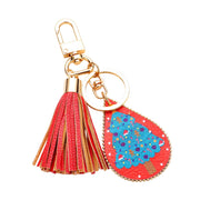 Christmas Tree Print Faux Leather Teardrop Tassel Keychain / Bag Charm
