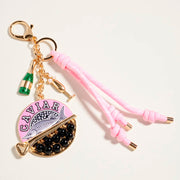 Caviar Sardine Champagne Glass Charm Knotted Rope Drop Bag Charm Keychain