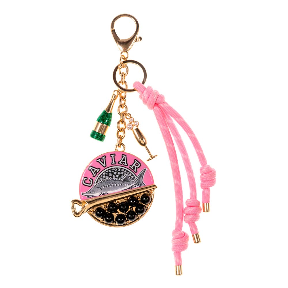 Caviar Sardine Champagne Glass Charm Knotted Rope Drop Bag Charm Keychain
