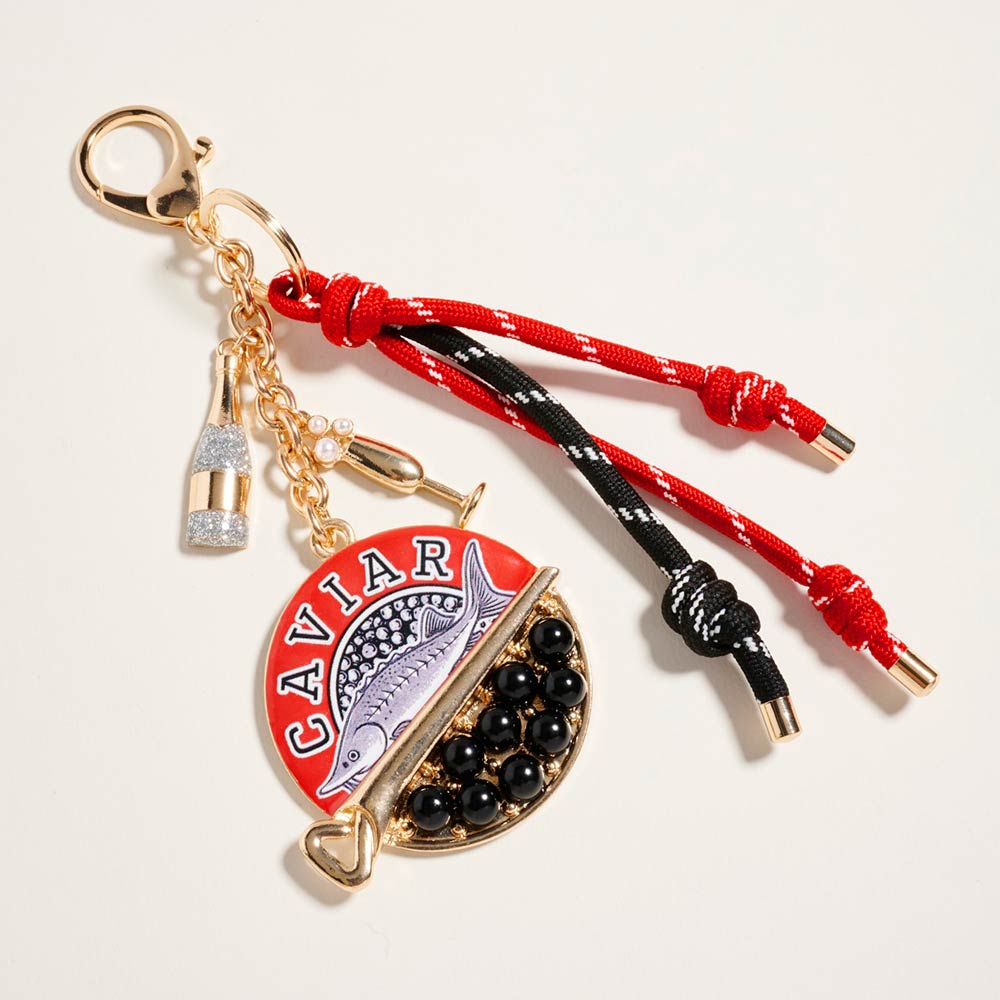 Caviar Sardine Champagne Glass Charm Knotted Rope Drop Bag Charm Keychain