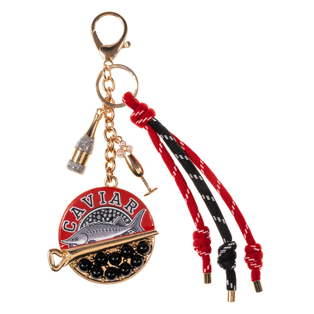 Caviar Sardine Champagne Glass Charm Knotted Rope Drop Bag Charm Keychain