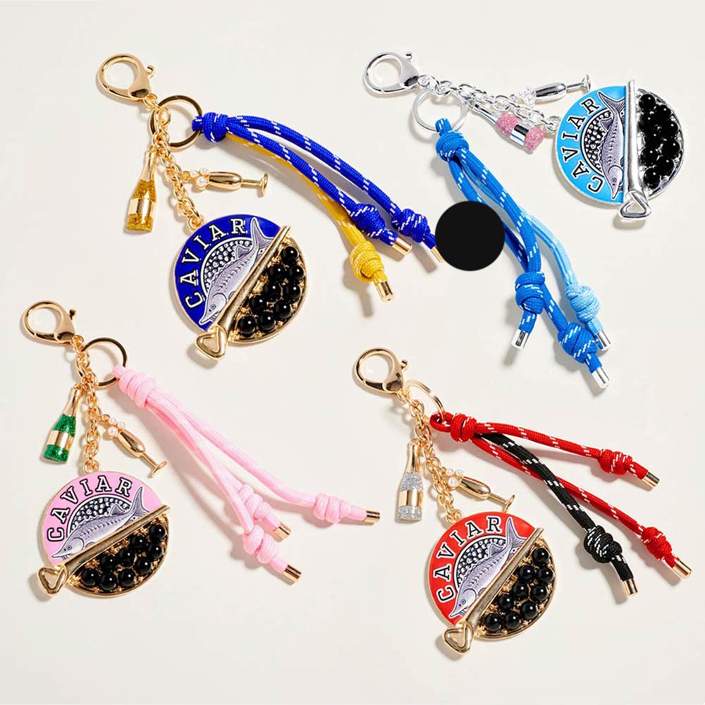 Caviar Sardine Champagne Glass Charm Knotted Rope Drop Bag Charm Keychain
