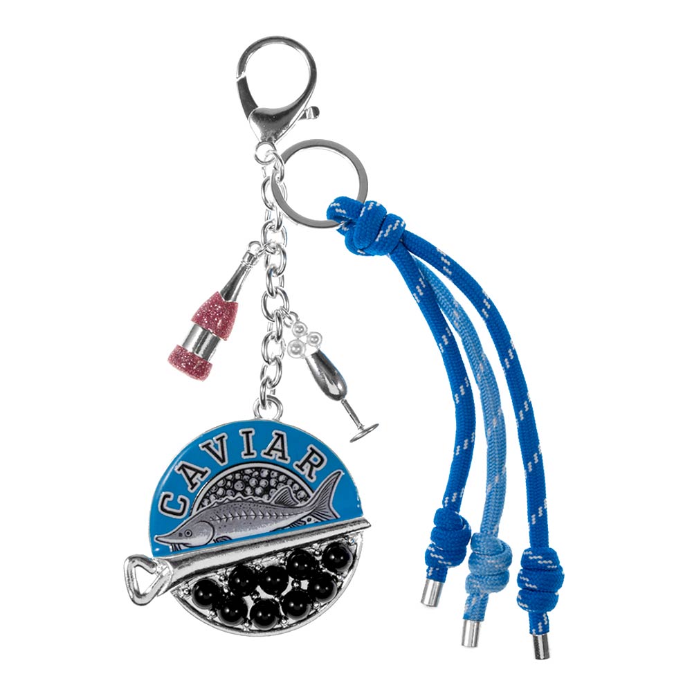 Caviar Sardine Champagne Glass Charm Knotted Rope Drop Bag Charm Keychain