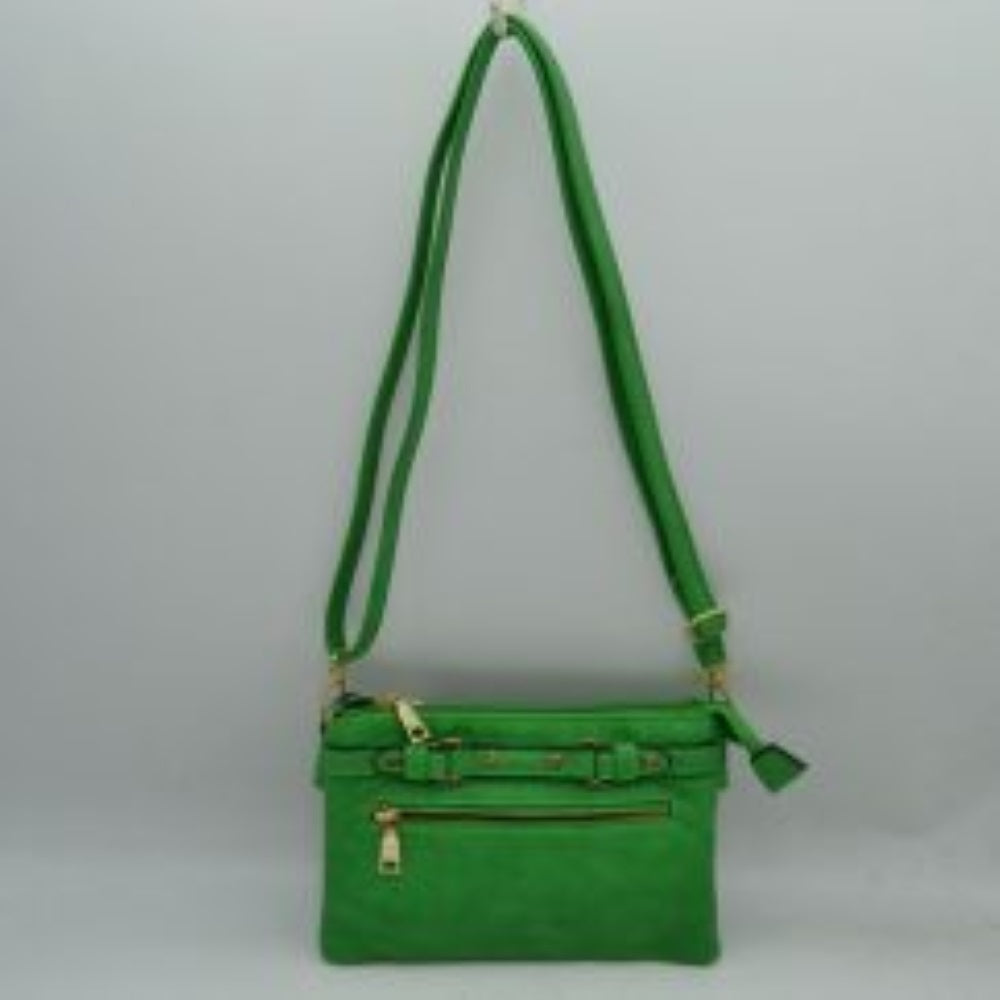 Multi-Zipper Crossbody Bag with Adjustable Strap and Gold Hardware