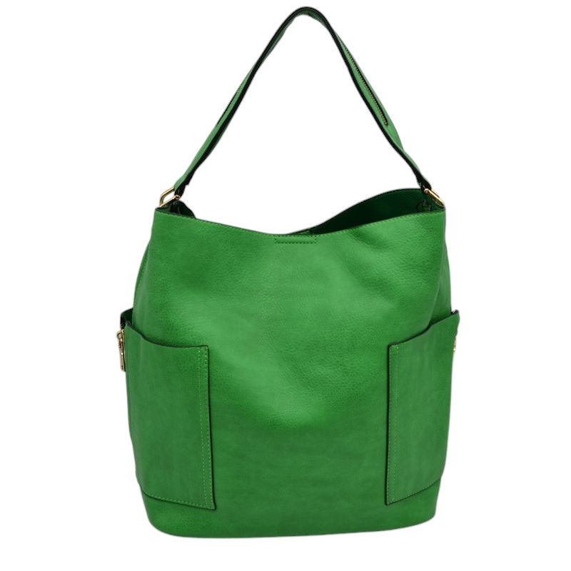 2-in-1 Chic Satchel Side Pocket Bucket Bag with Long Strap