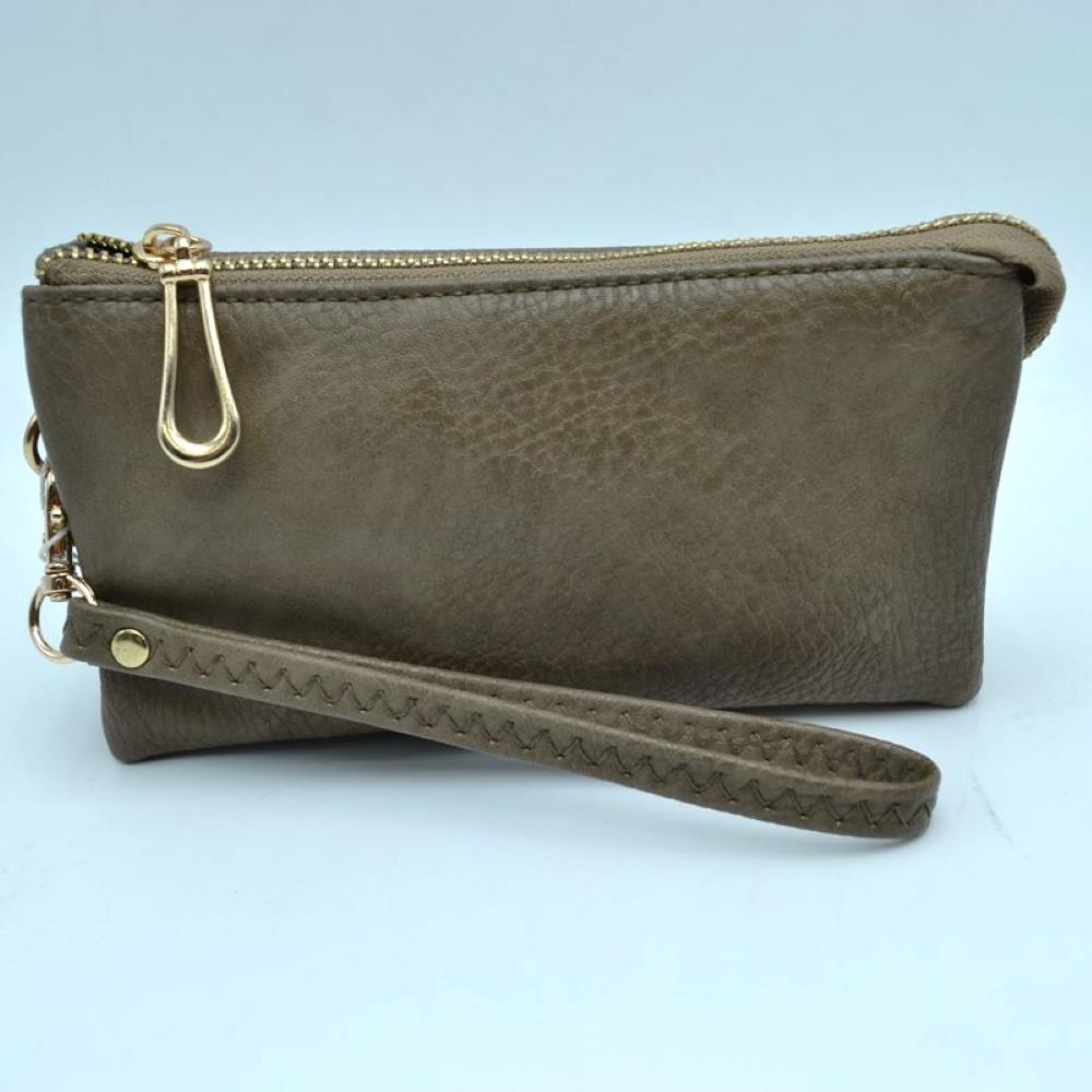 Minimalist Wristlet Clutch Bag with Metallic Zipper