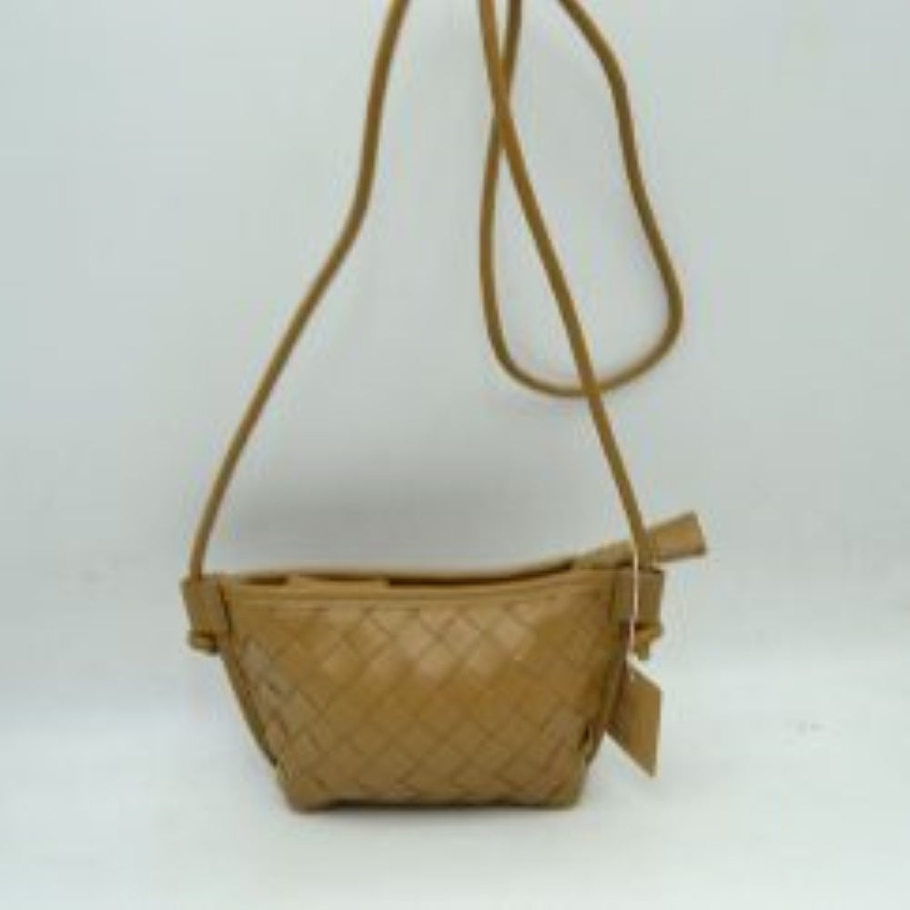 Woven Texture Small Crossbody Bag with Top Zipper and Cord Strap