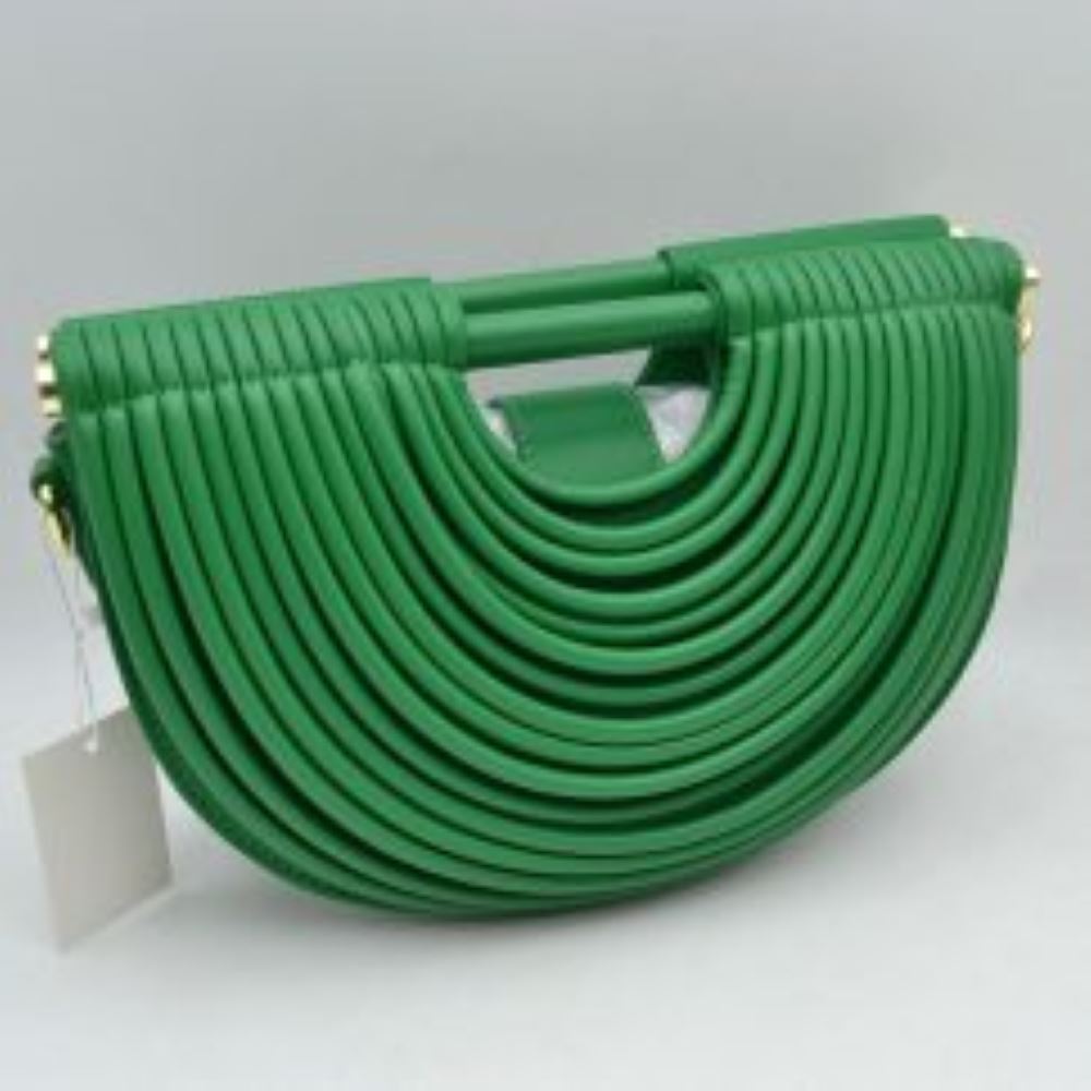 Structured Half-Moon Clutch Bag with Tubular Stitching and Shoulder Strap