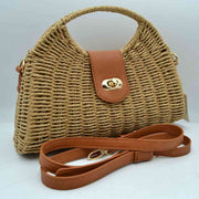 Straw Woven Handbag with Leather Accent & Adjustable Strap