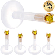 Solid 14K Yellow Gold 1.5mm Genuine Yellow Diamond Bioplast Push in Labret