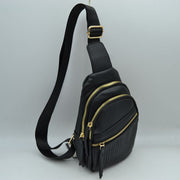 Perforated Crossbody Sling Bag with Triple Zipper Pockets