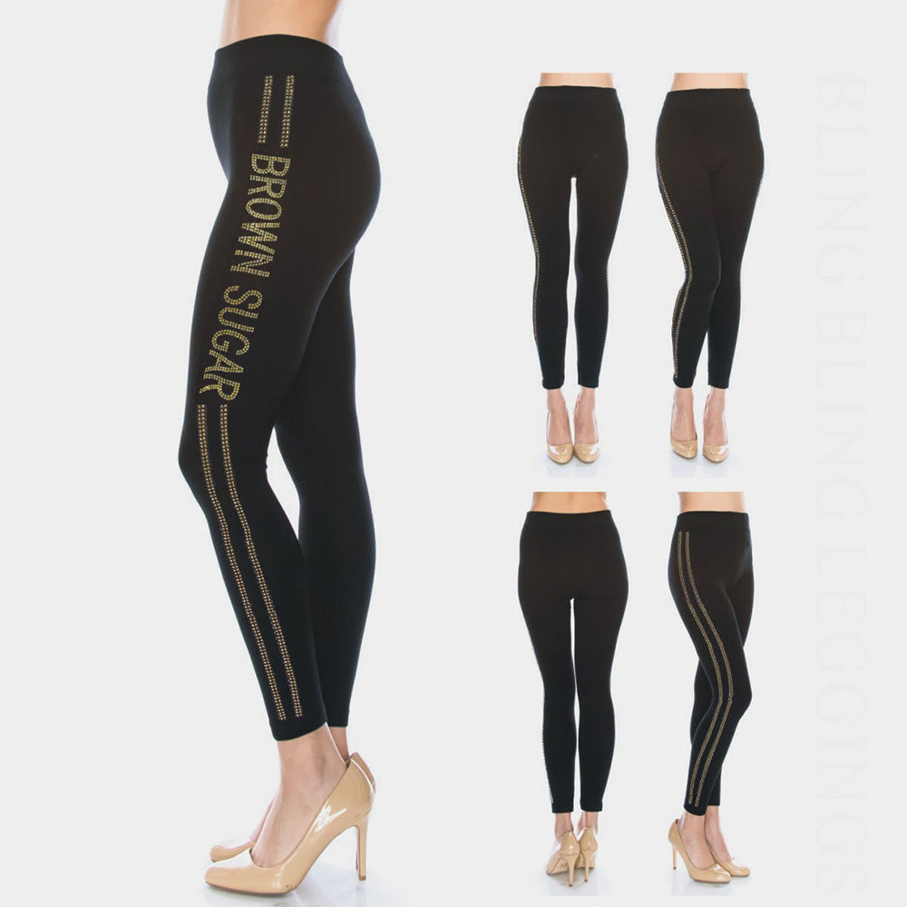 'Brown Sugar' Embellished Lines Detail Leggings